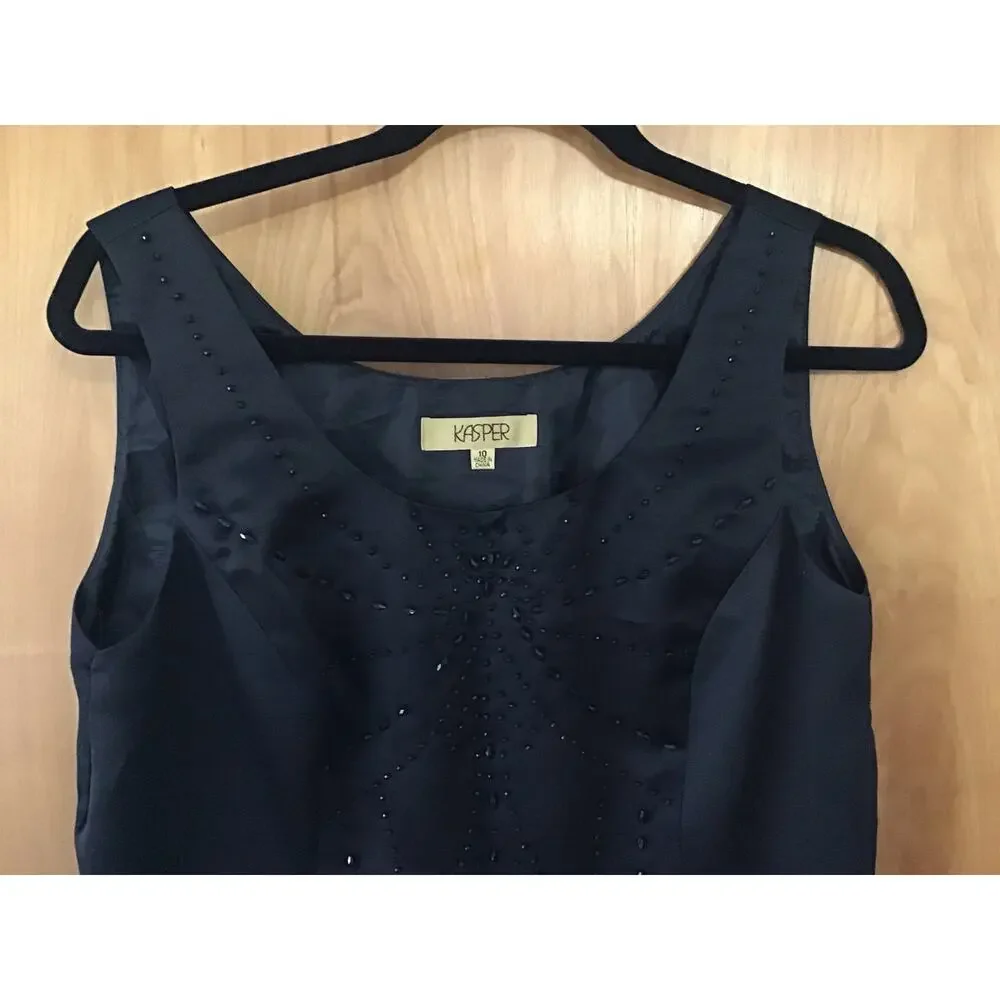 Vintage Kasper Black Beaded V-neck Formal Party Going OUt Tank 10